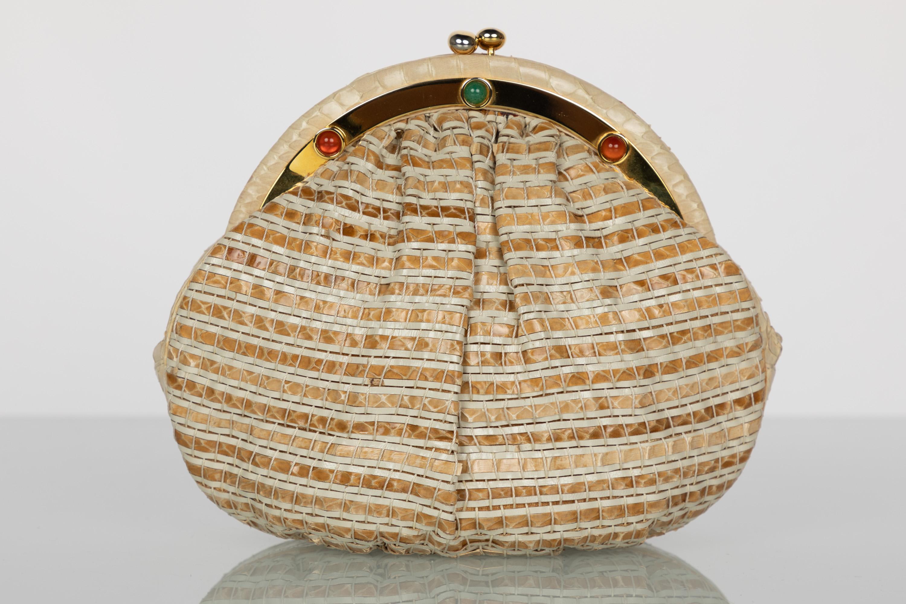  Judith Leiber Limited Edition Woven Snakeskin Clutch Bag In Good Condition In Boca Raton, FL