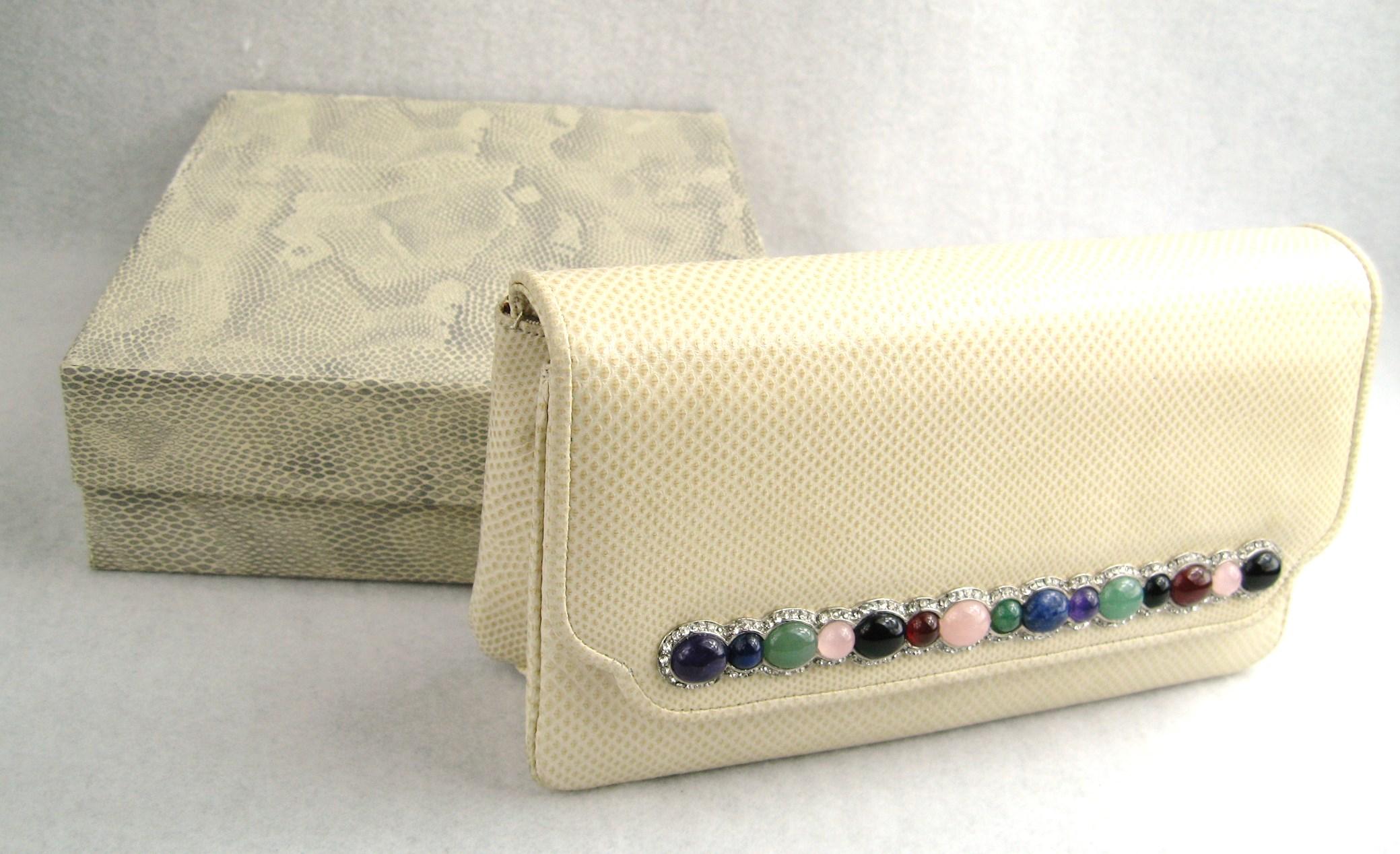 Judith Leiber Lizard Leather Evening Bag Handbag Clutch - Semi - Precious Stones For Sale 7