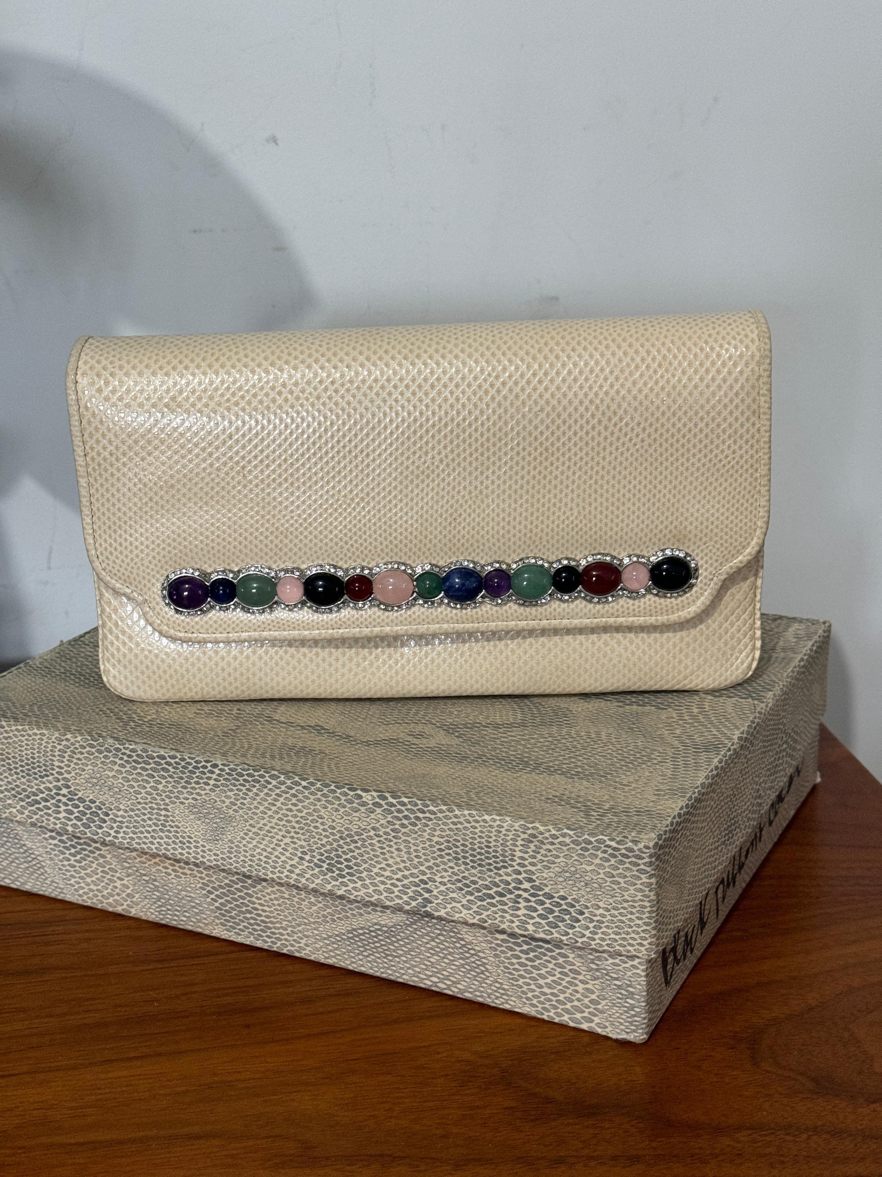 Judith Leiber Eidechsenleder Abendtasche Handtasche Clutch - Halb-Edelsteine im Angebot 12