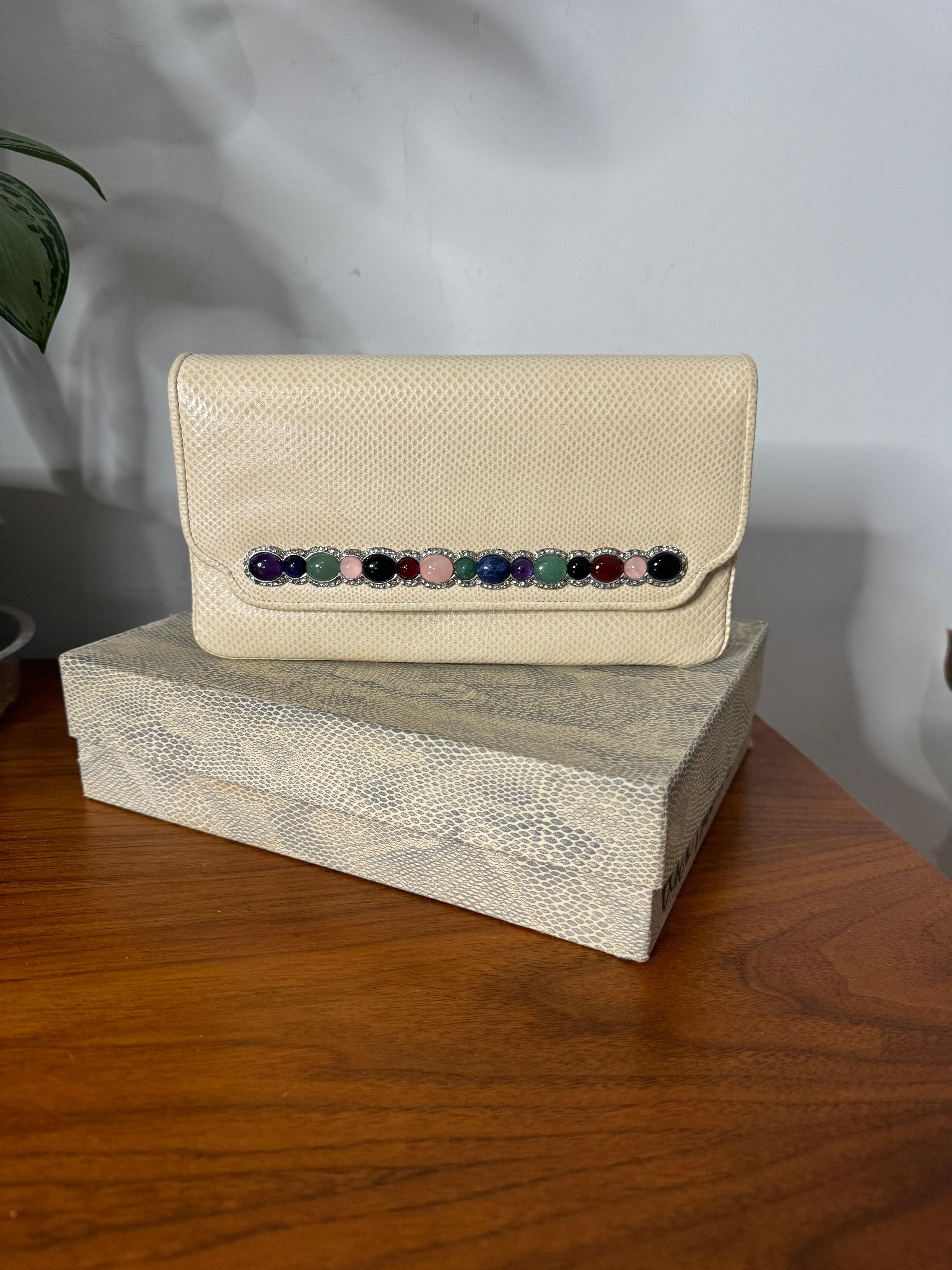 Judith Leiber Eidechsenleder Abendtasche Handtasche Clutch - Halb-Edelsteine im Angebot 13