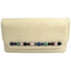 Used Judith Leiber Lizard Leather Evening Bag Handbag Clutch - Semi - Precious Stones