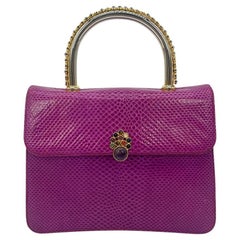 Judith Leiber Magenta Lizard Top Handle Handbag