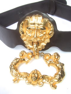 Judith Leiber Massive Figural Gilt Metal Door Knocker Medallion Belt c 1960s