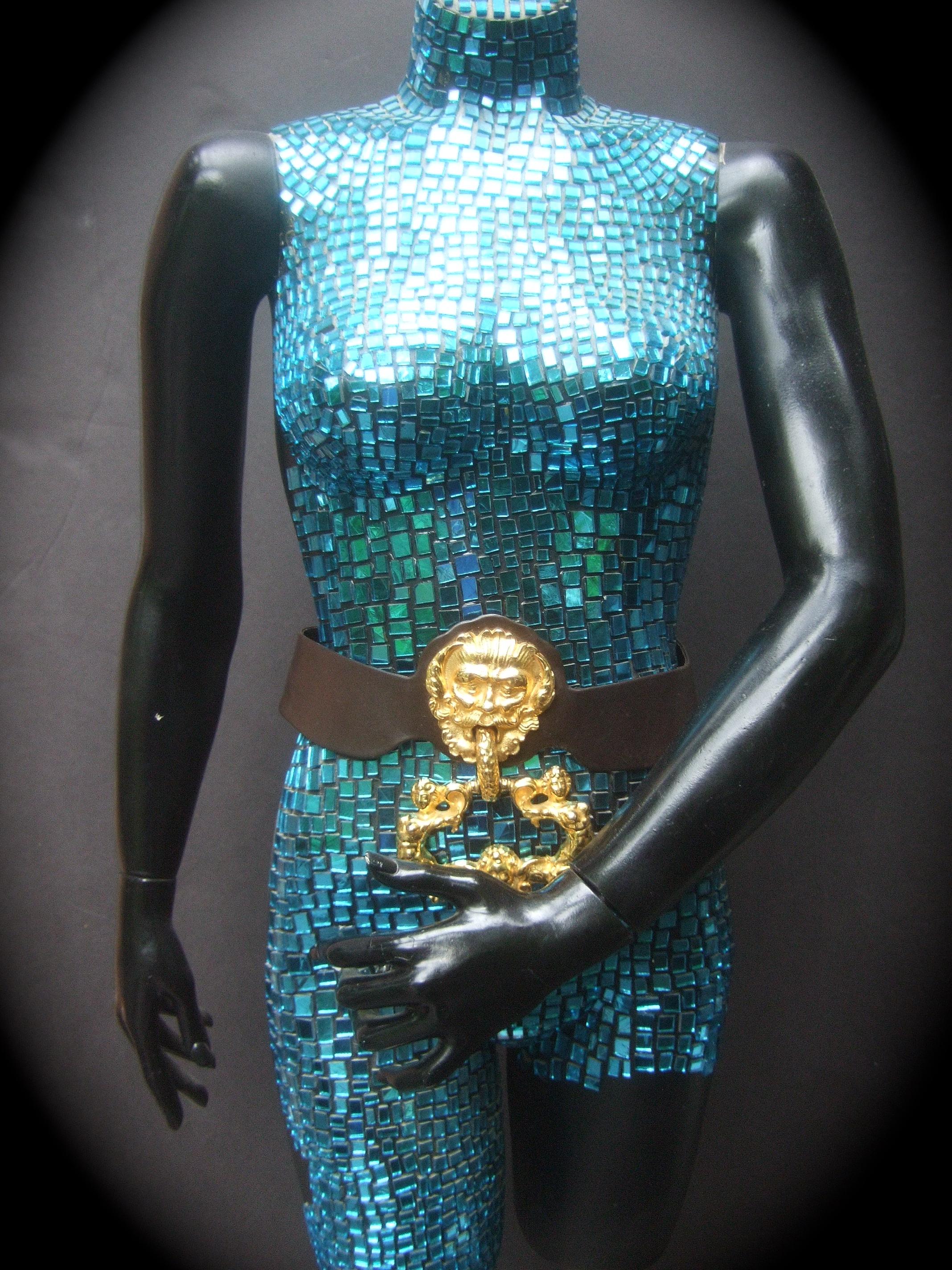 Judith Leiber Massive Figural Gilt Metal Door Knocker Medallion Belt c 1960s   For Sale 1