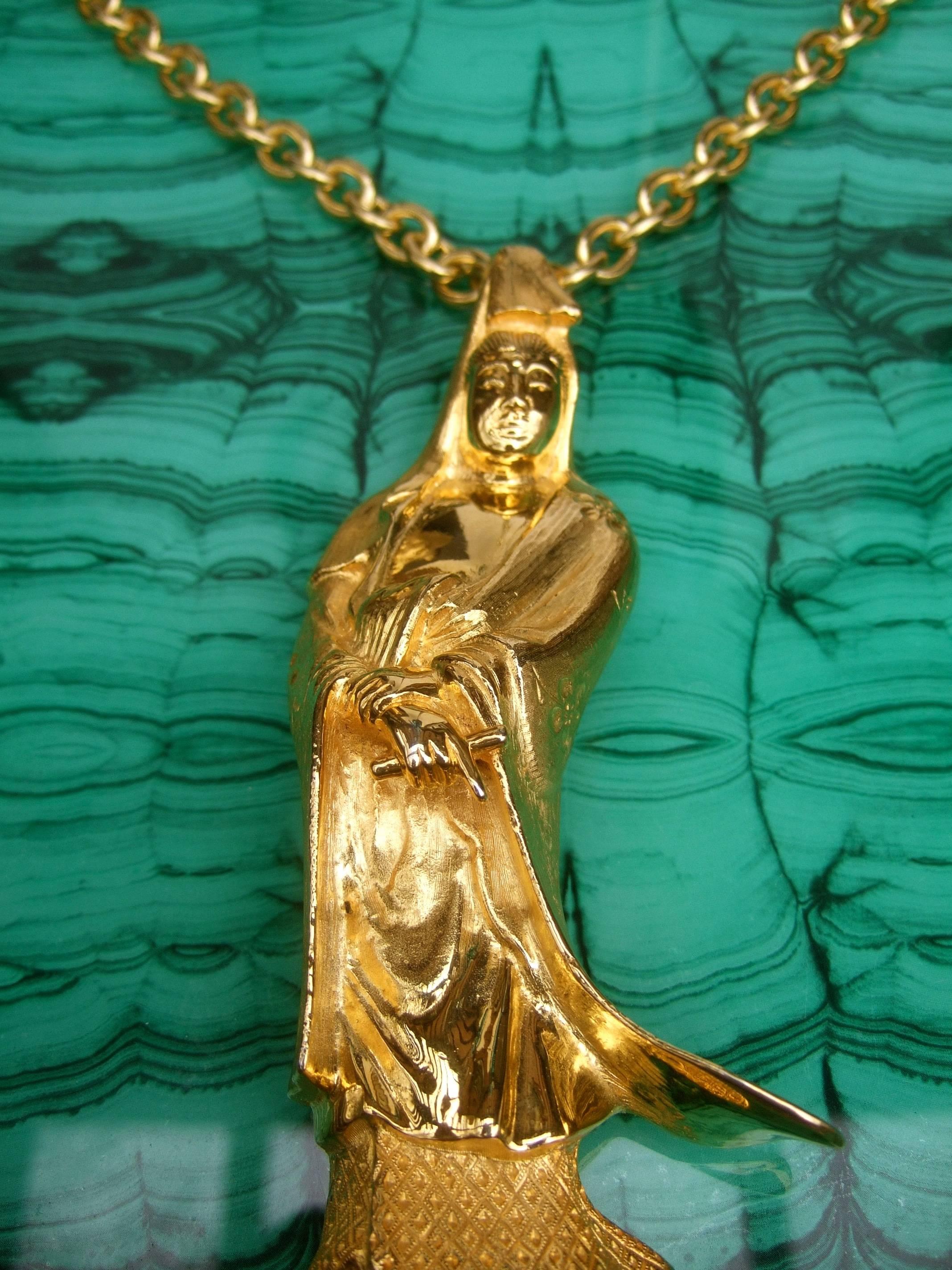 Women's Judith Leiber Massive Figural Gilt Metal Pendant Brooch Necklace  For Sale