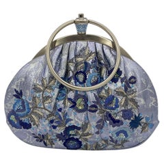 Judith Leiber Metallic Blue Leather Embroidered Hoop Handle Clutch