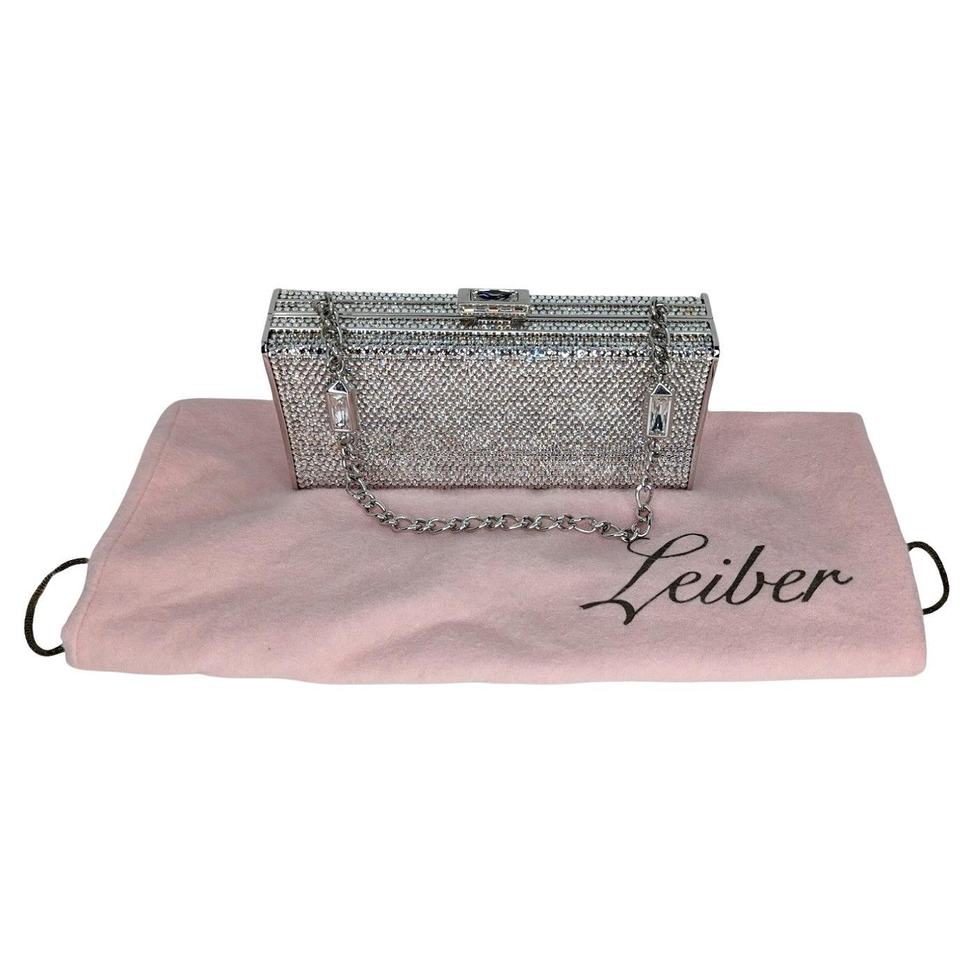 Judith Leiber Mini Minaudiere Swarovski Crystal-Embellished Clutch Silver For Sale