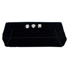 Judith Leiber Minimalistic Velvet Clutch W/ 3 Large Crystals & Silver Tone Strap