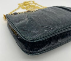 Judith Leiber Navy Blue Lizard Gemstone Top Shoulder Bag
