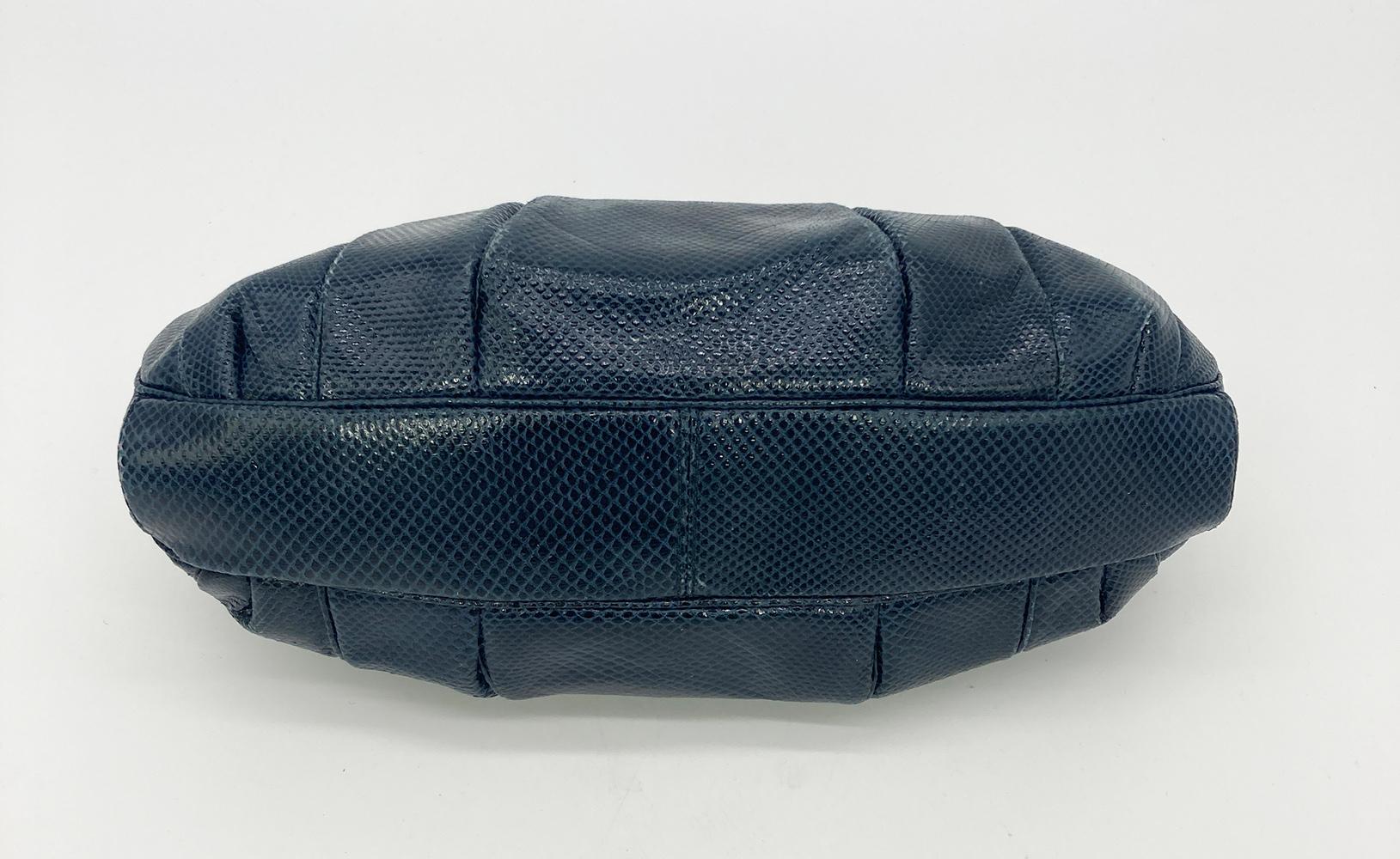 Judith Leiber Navy Lizard Lapis Stone Clutch In Good Condition For Sale In Philadelphia, PA