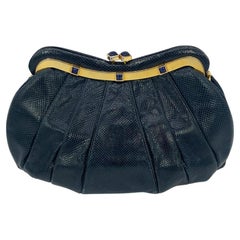 Used Judith Leiber Navy Lizard Lapis Stone Clutch