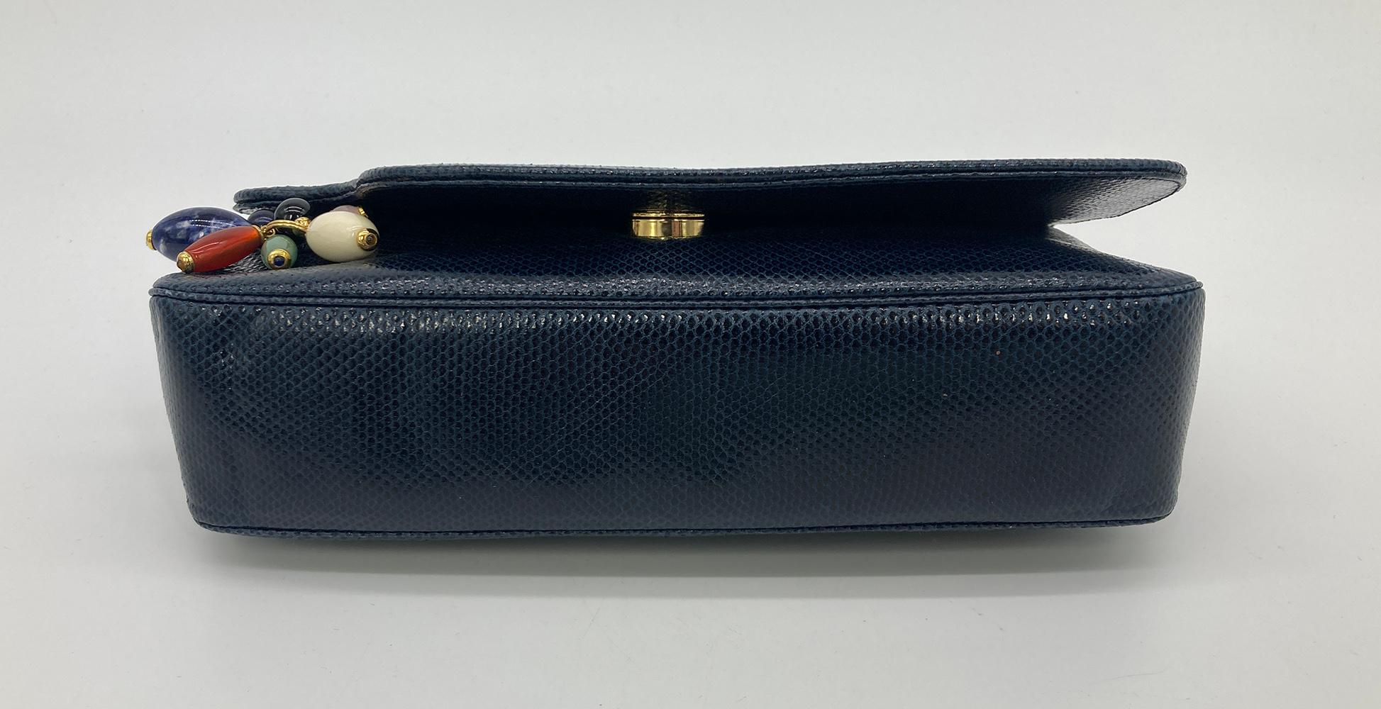 Judith Leiber Navy Lizard Gemstone Beaded Clutch For Sale 1