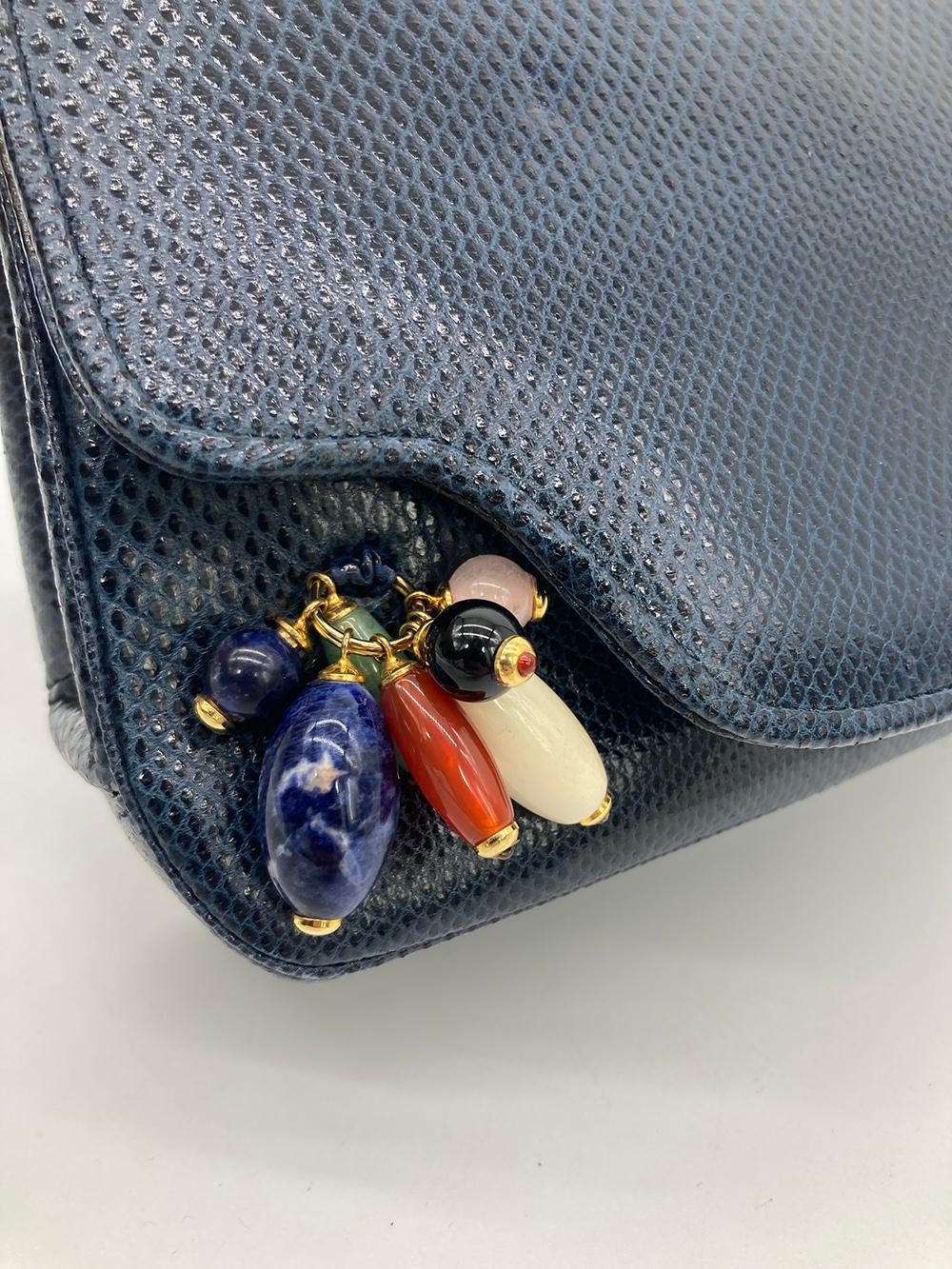 Judith Leiber Navy Lizard Gemstone Beaded Clutch For Sale 2