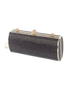 Judith Leiber NEW Black Gold Crystal Evening Box Clutch Shoulder Bag in Box