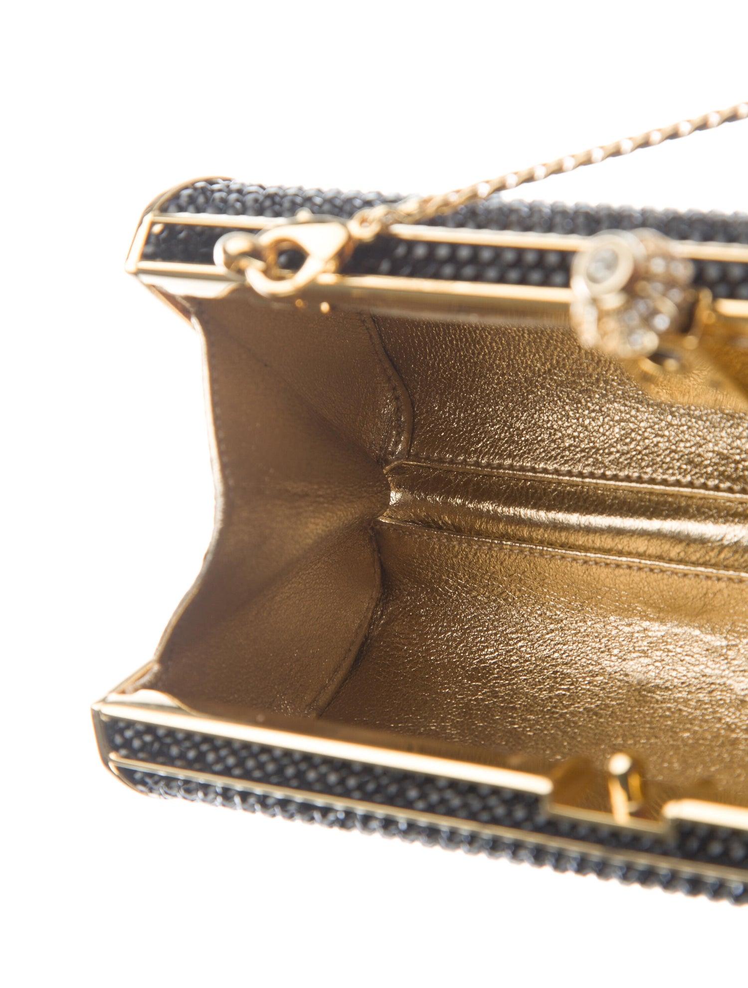Judith Leiber NEW Black Gold Crystal Evening Box Clutch Shoulder Bag in Box 1