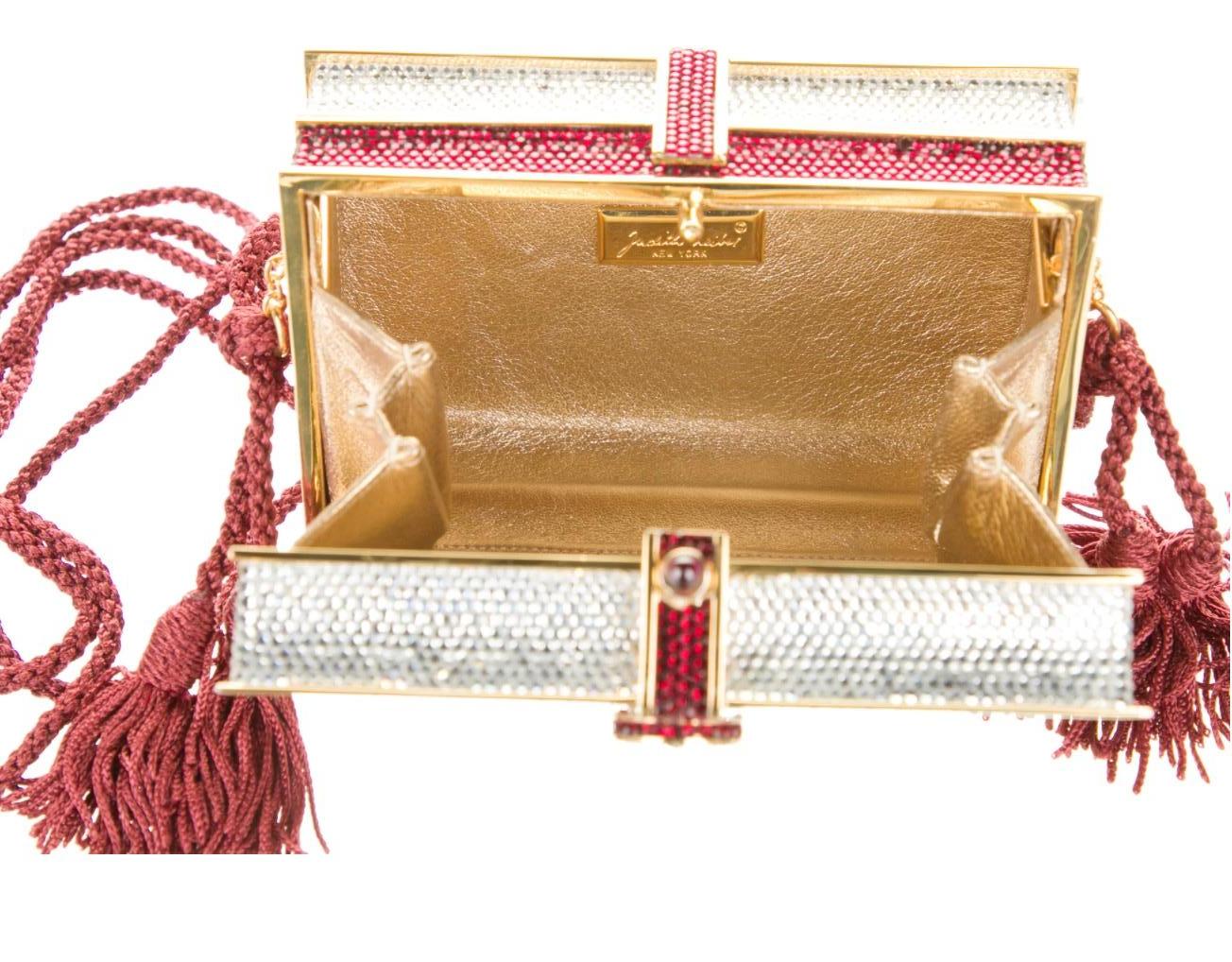 Women's Judith Leiber NEW Red Gold Crystal Mini Book Evening 2 in 1 Shoulder Clutch Bag