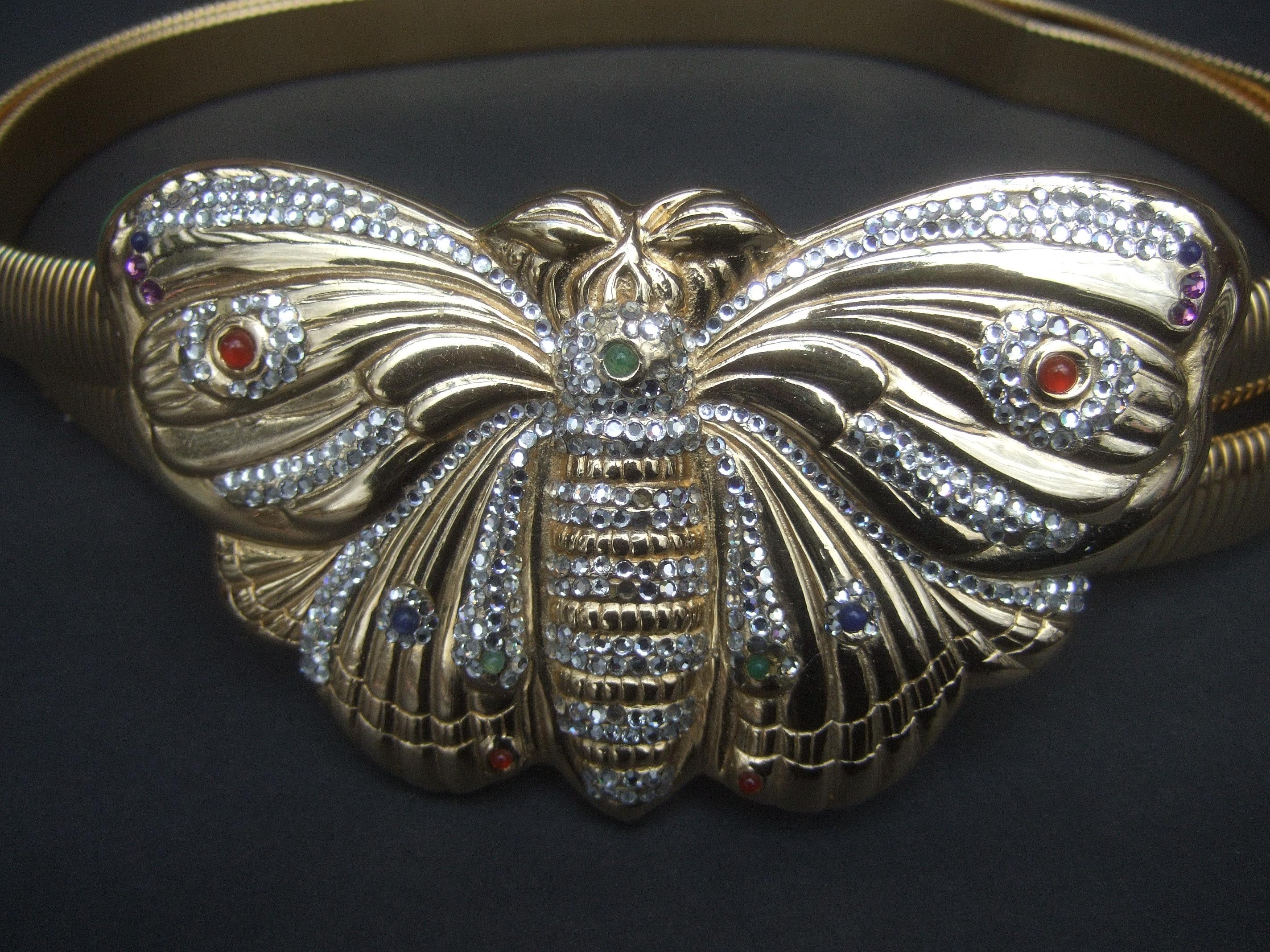 Judith Leiber Opulent Jeweled Large Scale Gilt Metal Butterfly Belt c 1980s For Sale 2