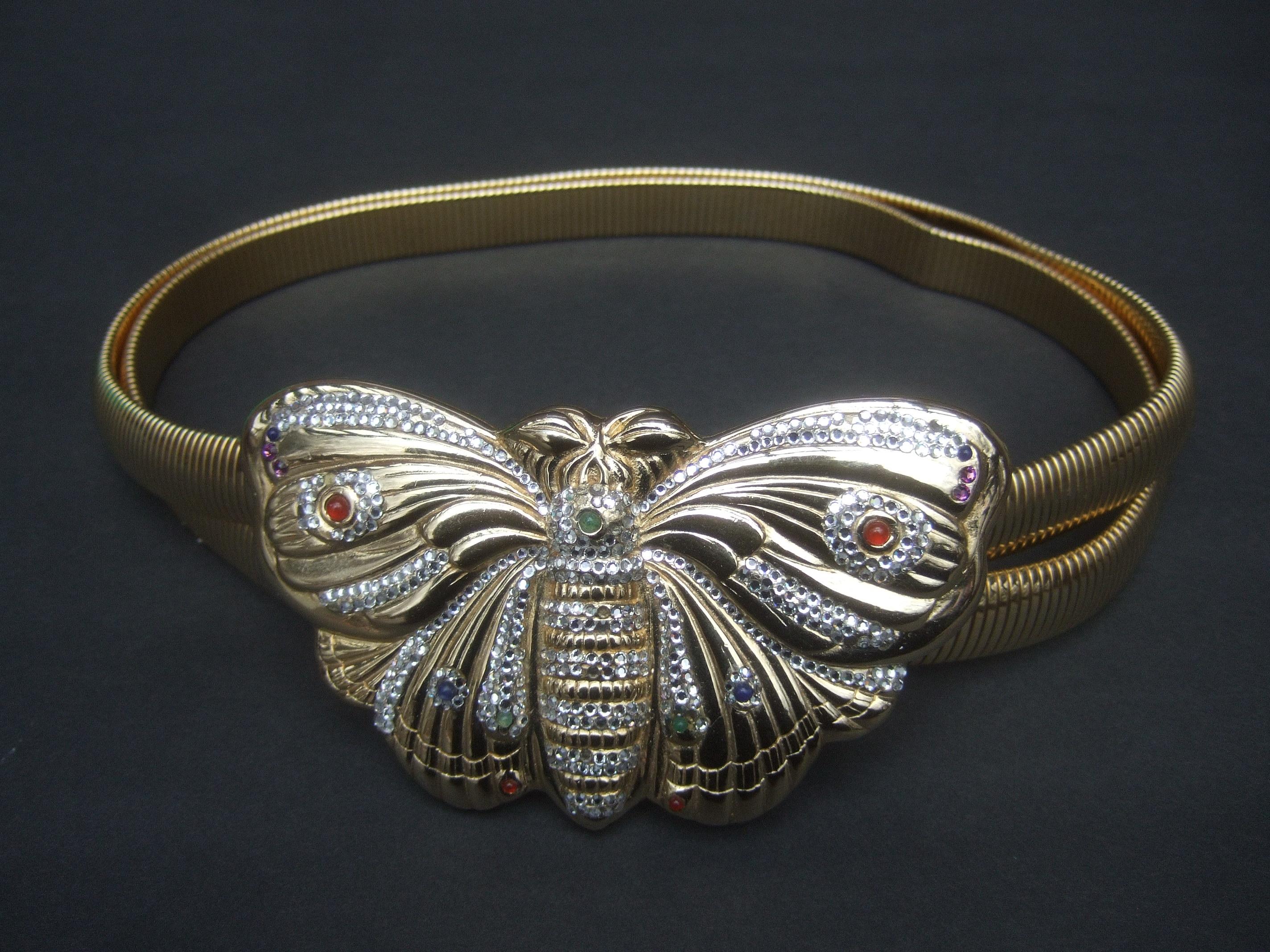 Judith Leiber Opulent Jeweled Large Scale Gilt Metal Butterfly Belt c 1980s For Sale 3