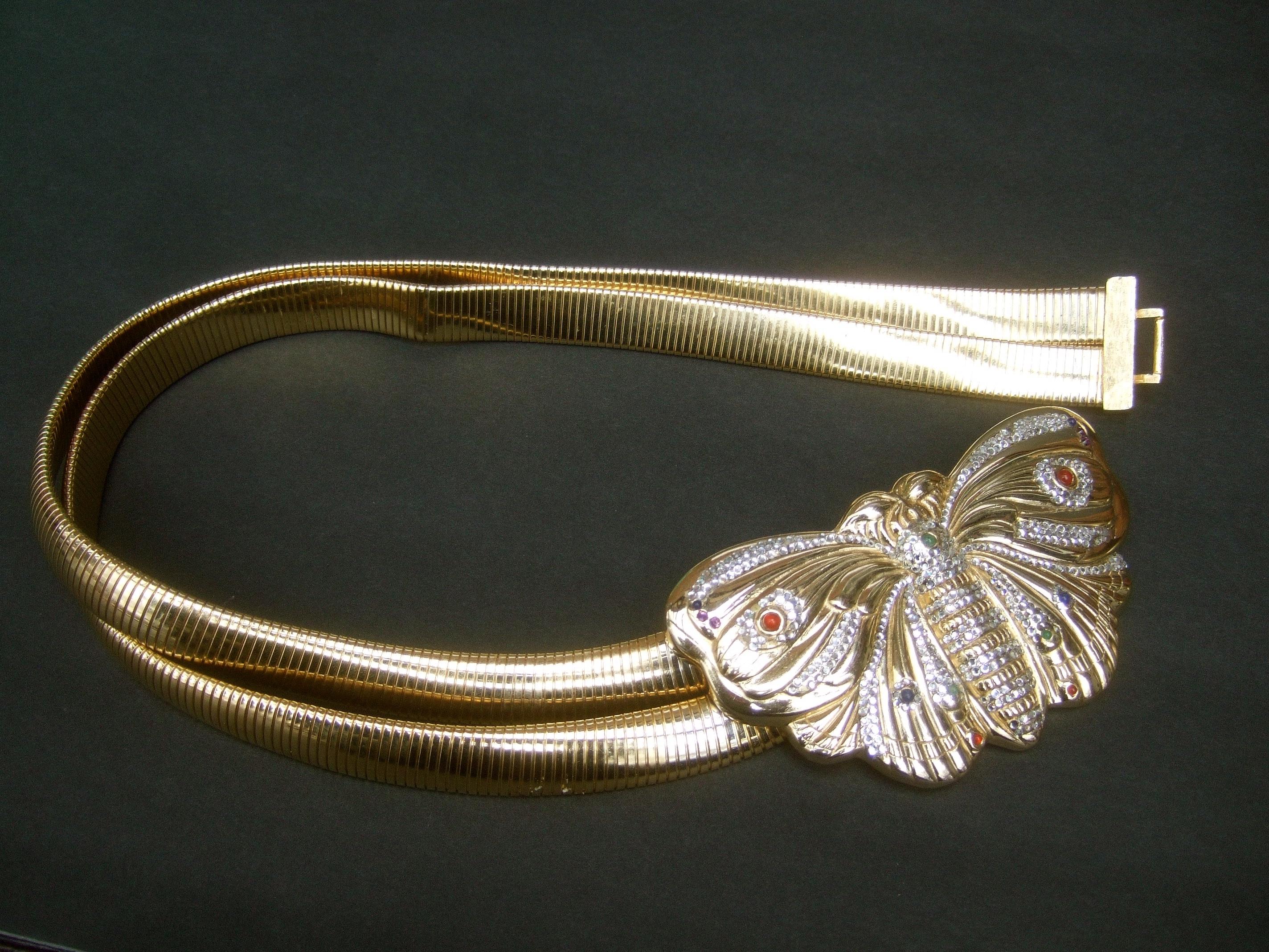 Judith Leiber Opulent Jeweled Large Scale Gilt Metal Butterfly Belt c 1980s For Sale 5
