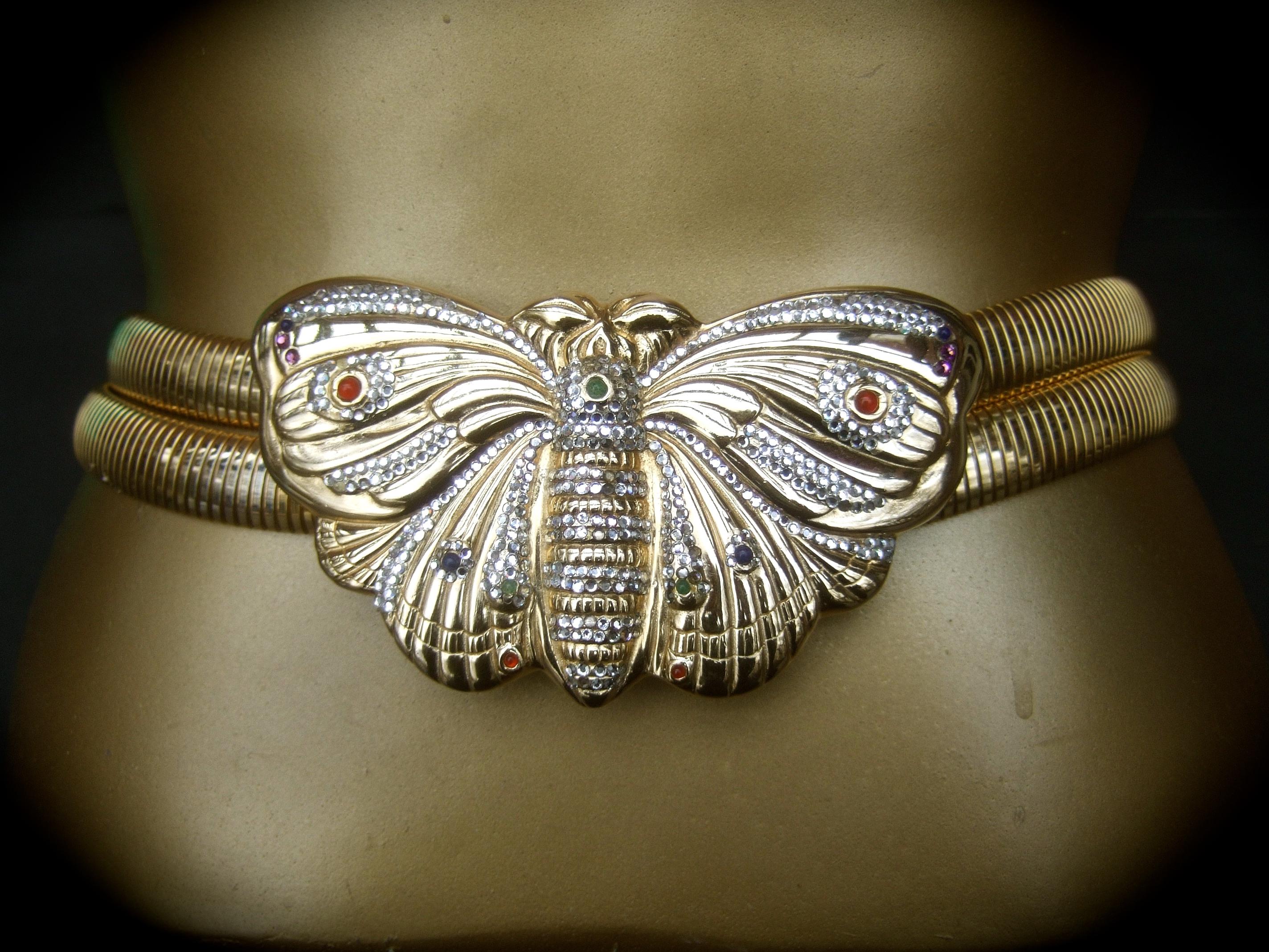 Judith Leiber Opulent juwelenbesetzter, großformatiger, vergoldeter Schmetterlingsgürtel aus Metall, um 1980 Damen im Angebot