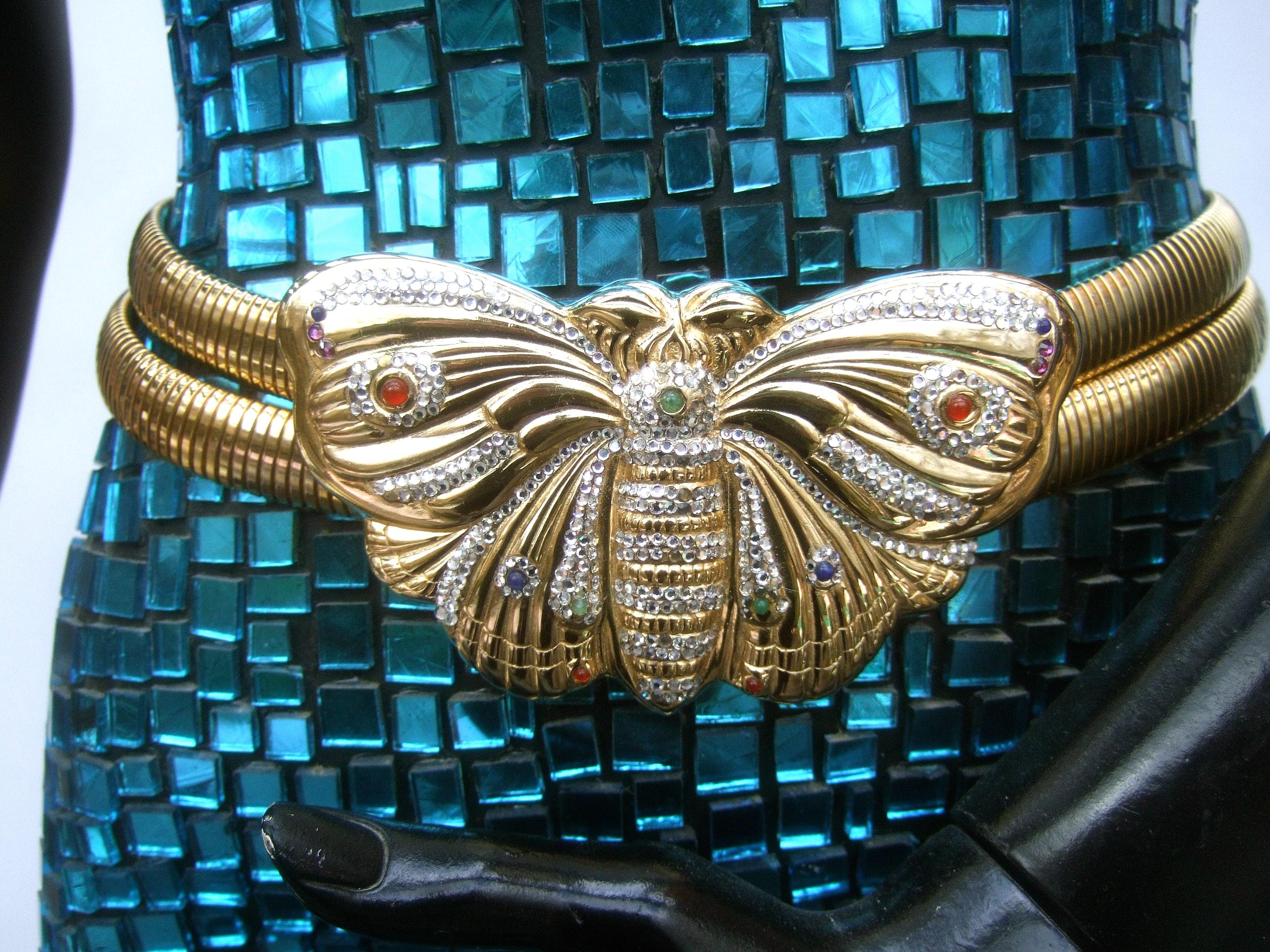Brown Judith Leiber Opulent Jeweled Large Scale Gilt Metal Butterfly Belt c 1980s For Sale
