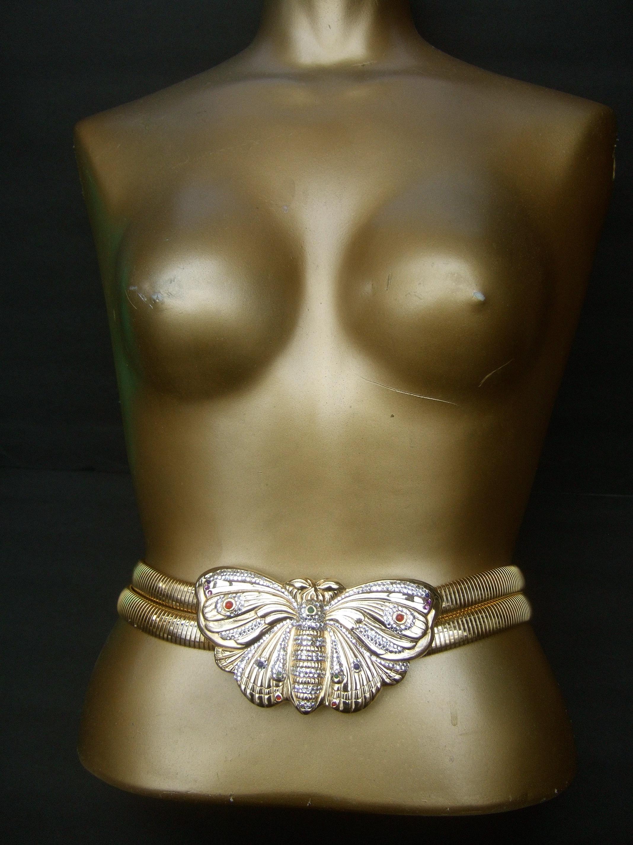 Women's Judith Leiber Opulent Jeweled Large Scale Gilt Metal Butterfly Belt c 1980s For Sale