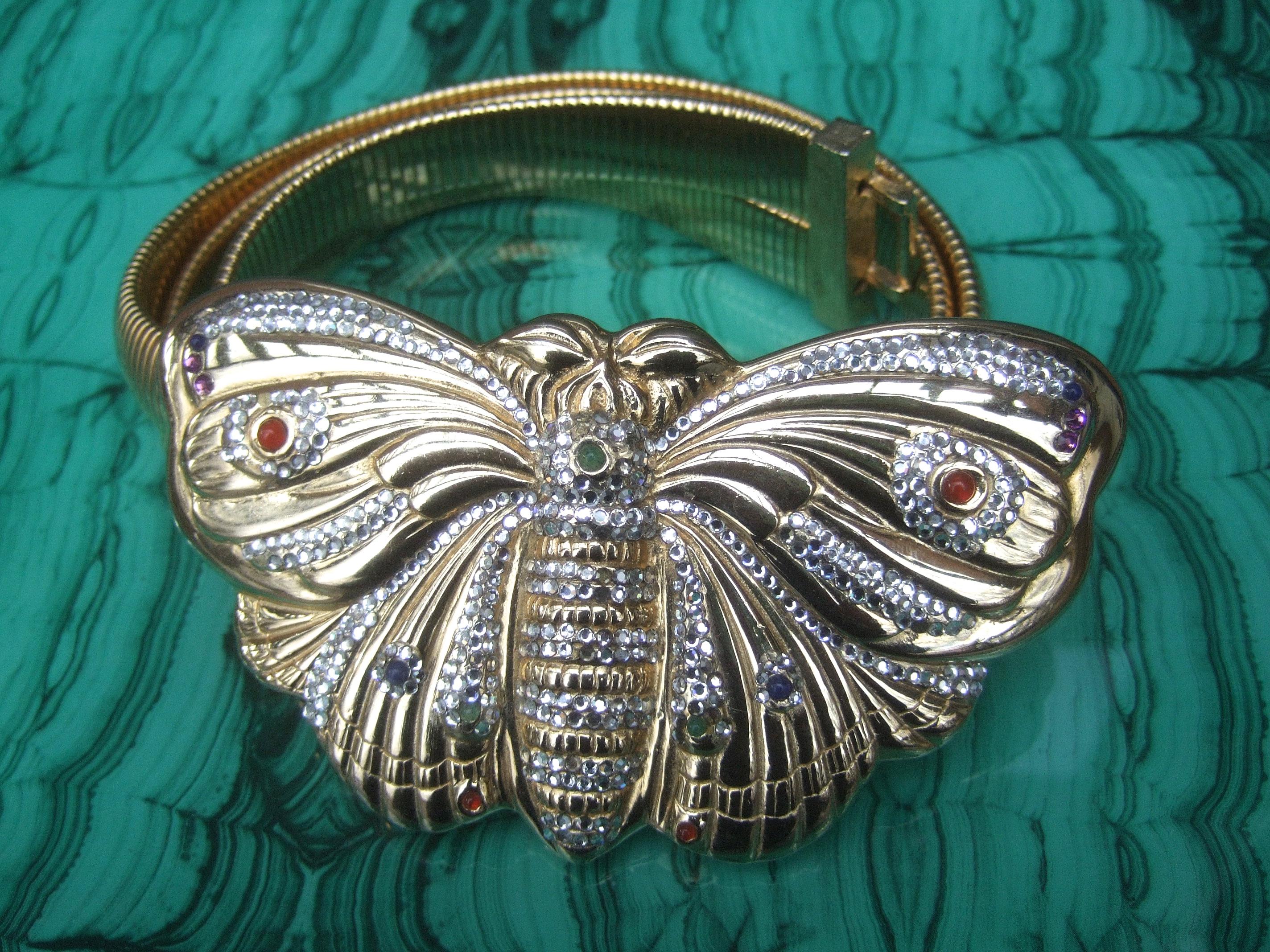 Judith Leiber Opulent Jeweled Large Scale Gilt Metal Butterfly Belt c 1980s For Sale 1