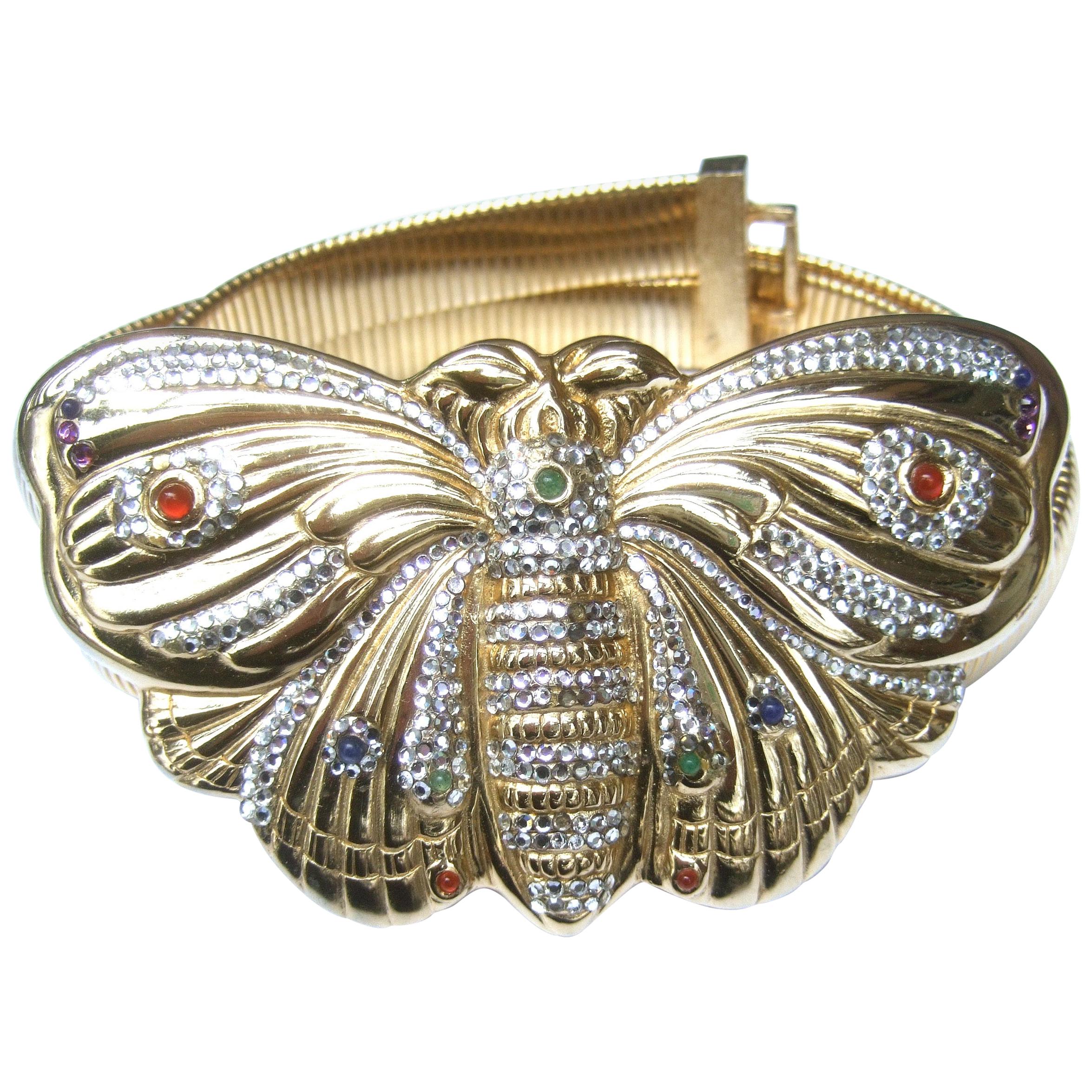 Judith Leiber Opulent Jeweled Large Scale Gilt Metal Butterfly Belt c 1980s