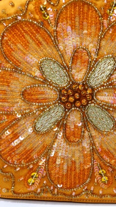 Judith Leiber Orange Satin Beaded Jeweled Top-Handle Bag
