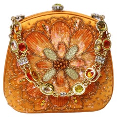 Judith Leiber Orange Satin Beaded Jeweled Top-Handle Bag
