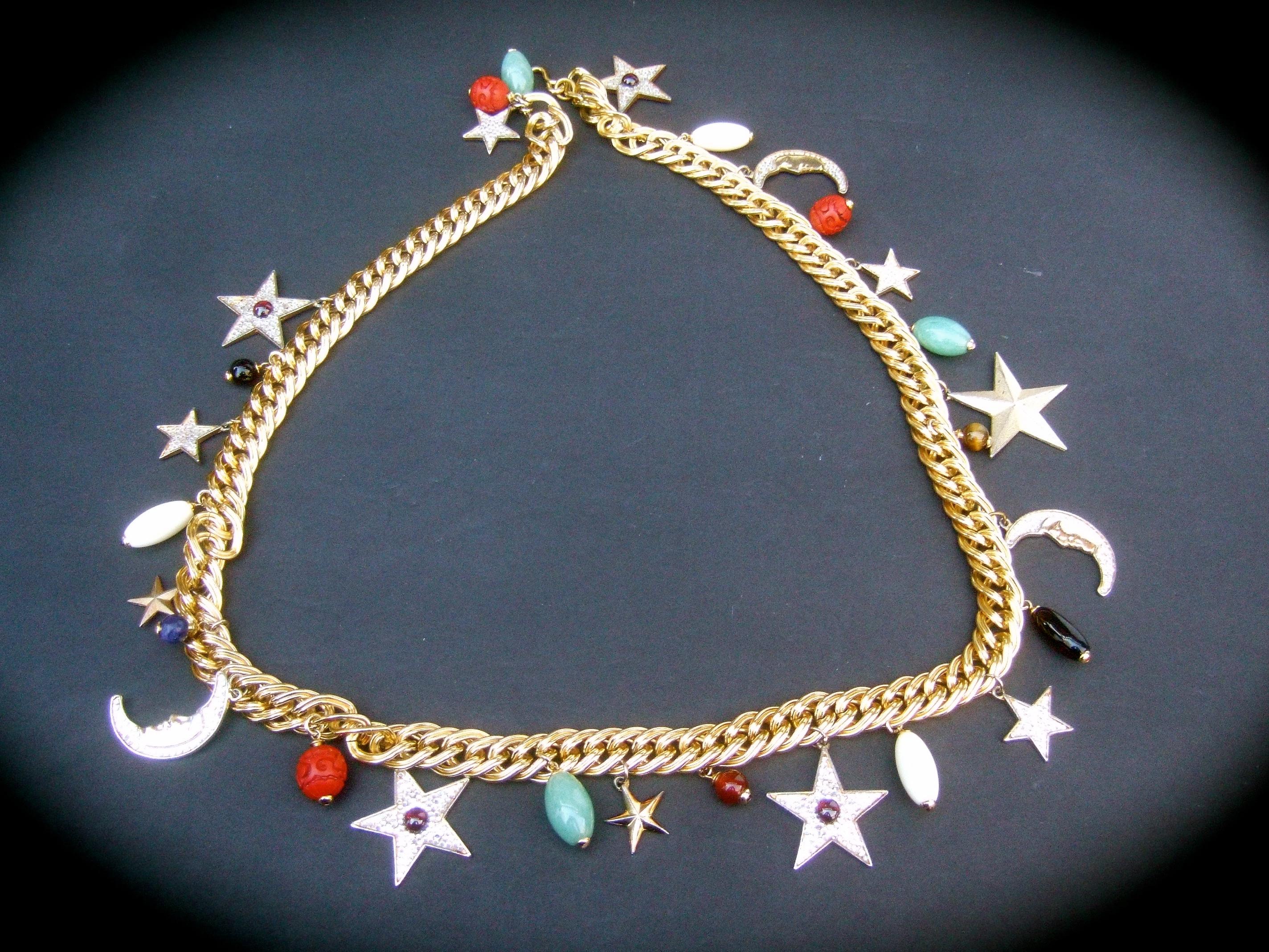 Judith Leiber Ornate Moons & Stars Celestial Glass Beaded Charm Belt c 1980s 3