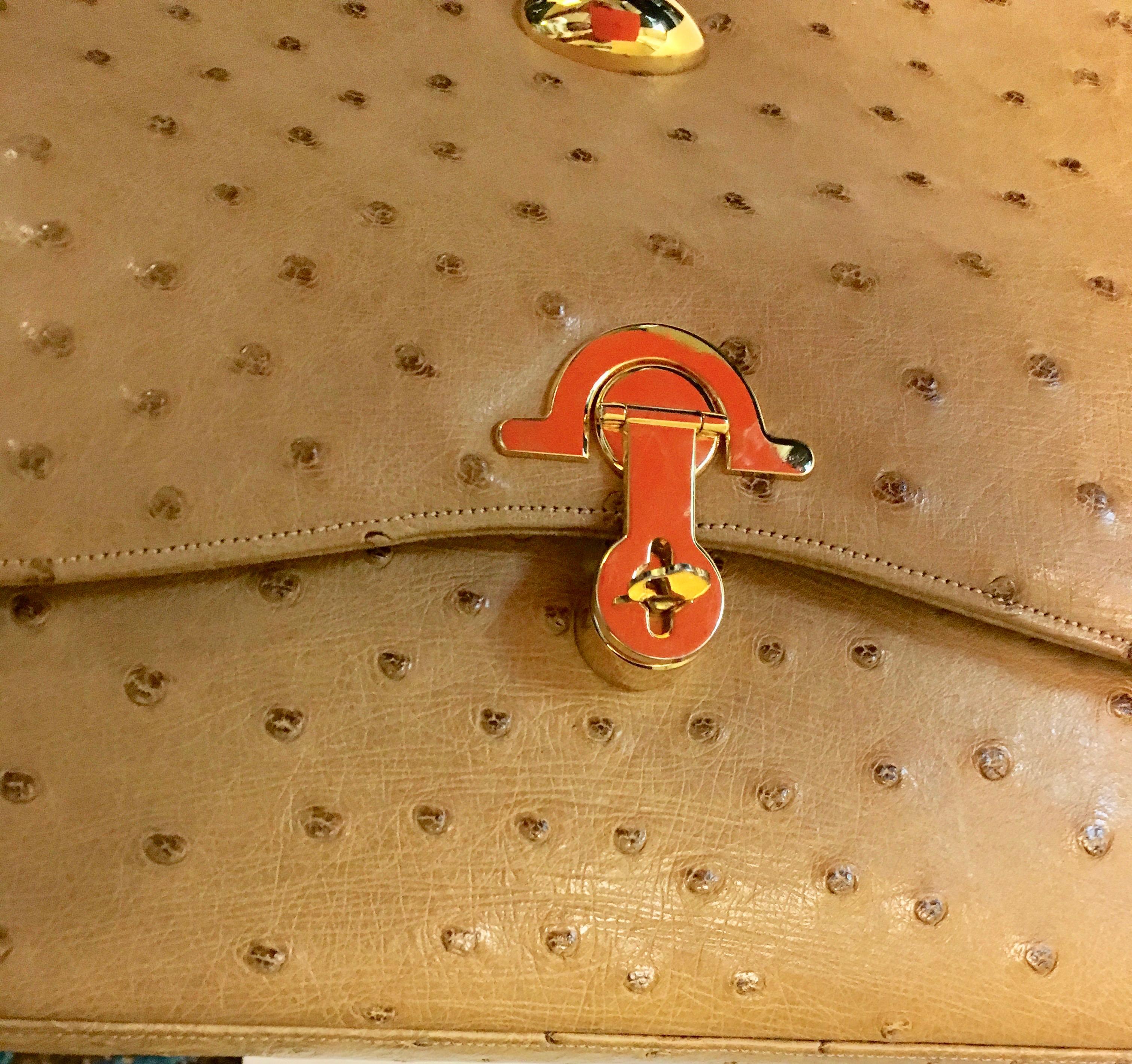 Judith Leiber Ostrich Purse  In Excellent Condition For Sale In Boca Raton, FL