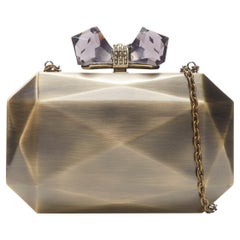 JUDITH LEIBER Overture antique gold crystal bow clasp crossbody box clutch bag
