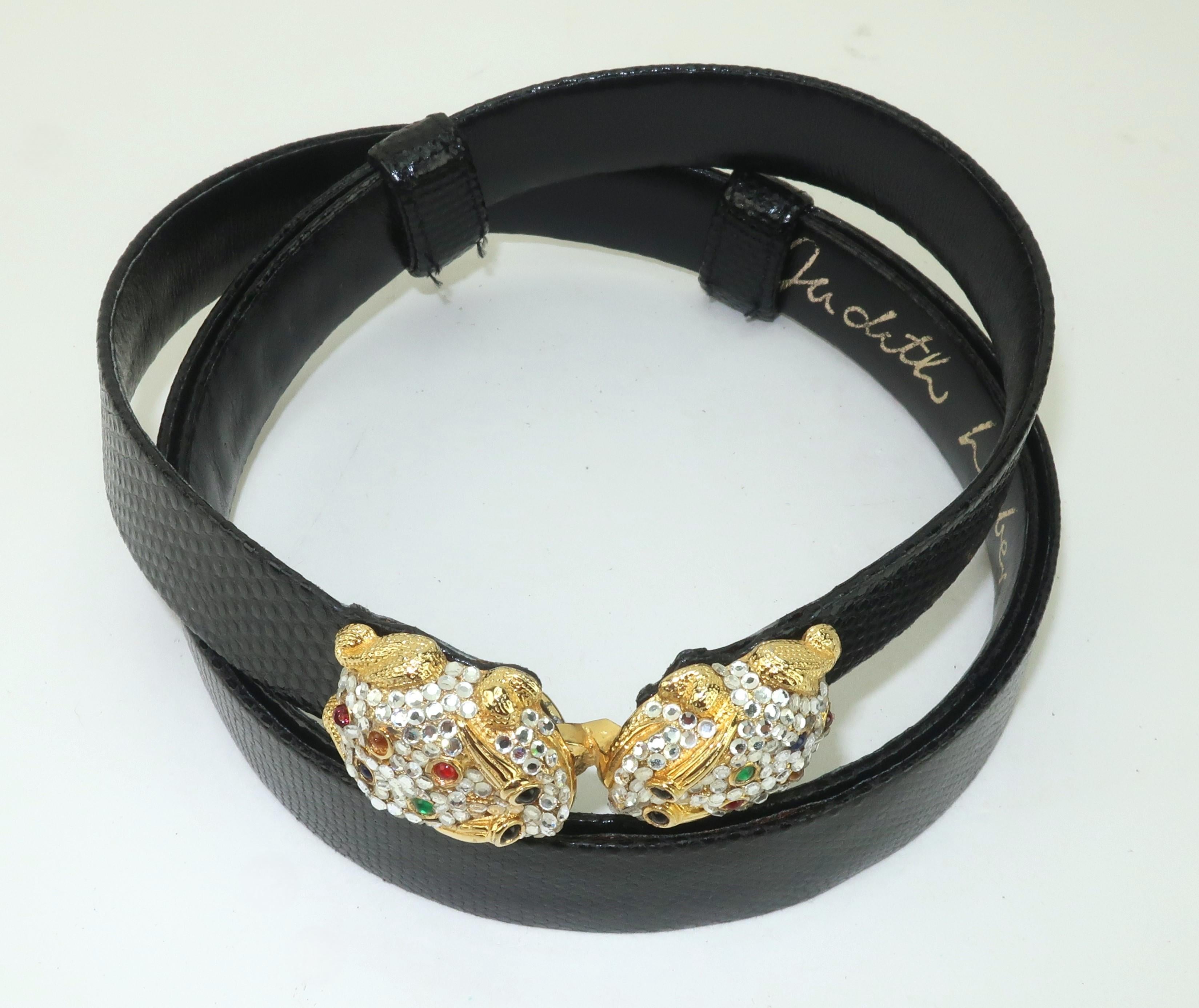 Black Judith Leiber Pave Crystal Bejeweled Frog Belt