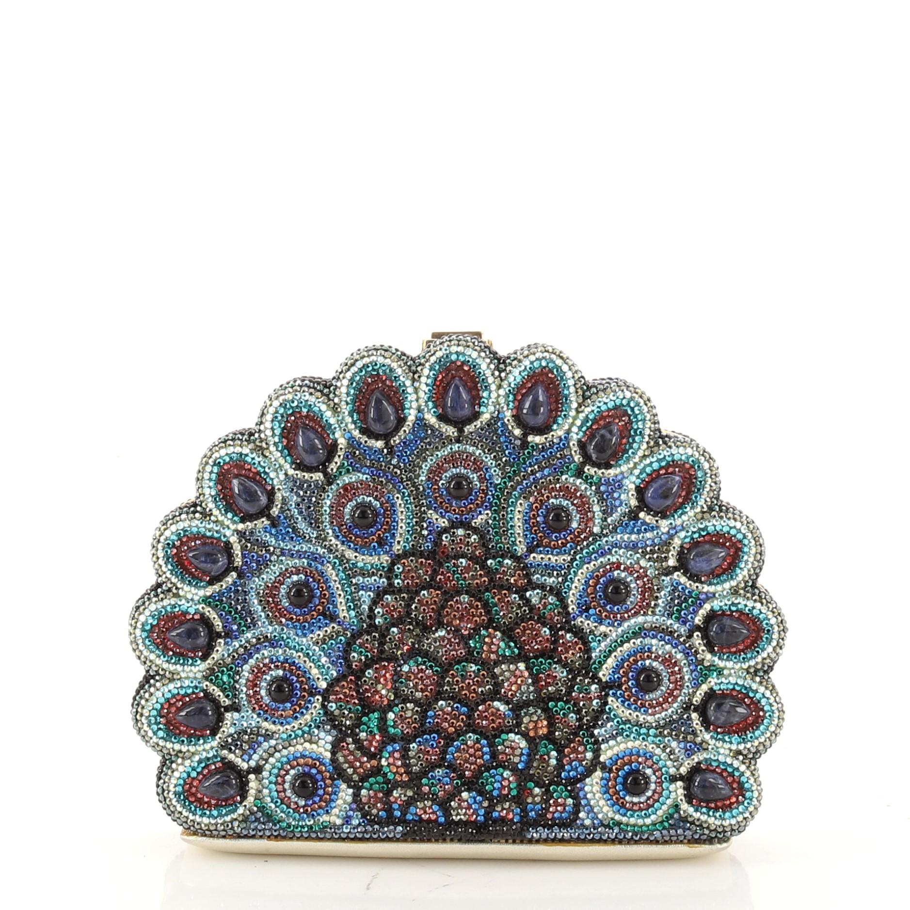 Judith Leiber Peacock Minaudiere Crystal In Good Condition In NY, NY