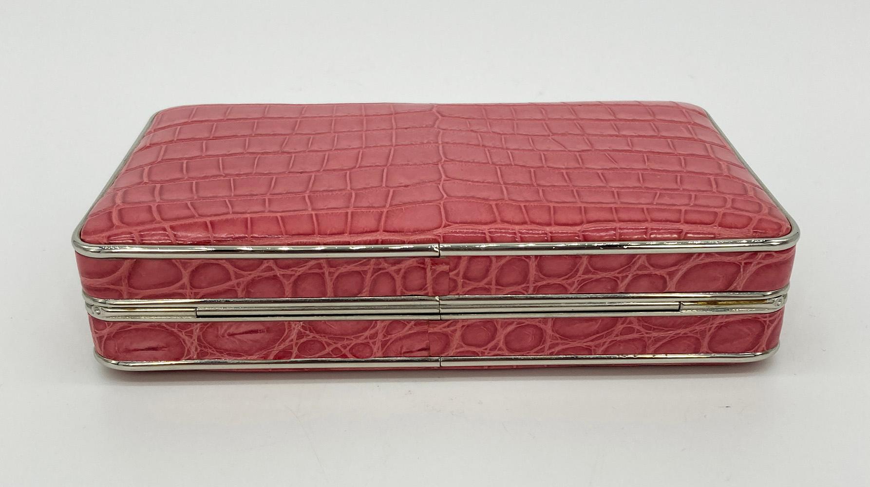 Judith Leiber Pink Alligator Box Clutch In Excellent Condition For Sale In Philadelphia, PA