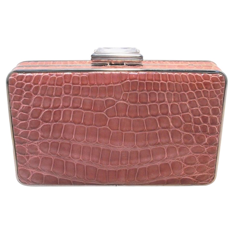 Judith Leiber Pink Alligator Box Clutch With Crystal Closure