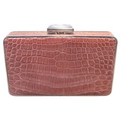 Judith Leiber Pink Alligator Box Clutch With Crystal Closure