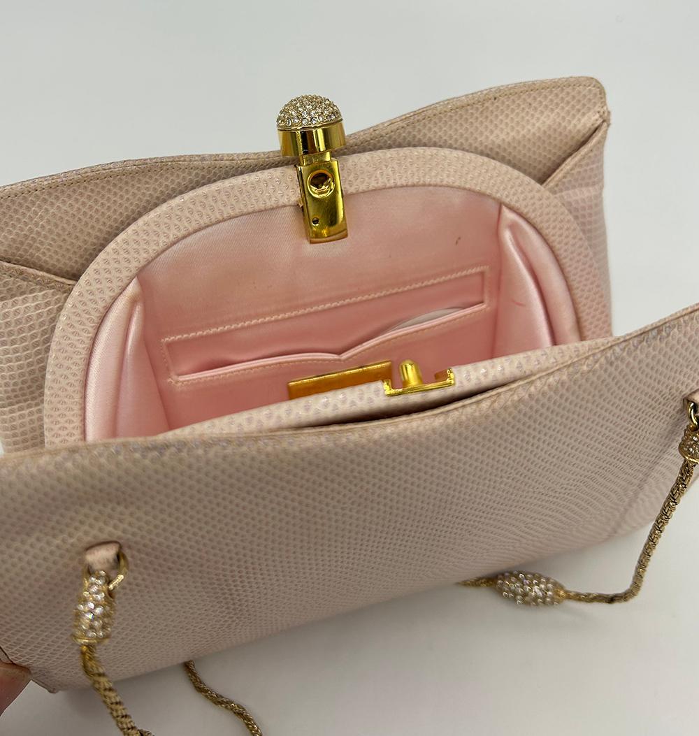 Judith Leiber Pink Lizard Crystal Strap Bag For Sale 7