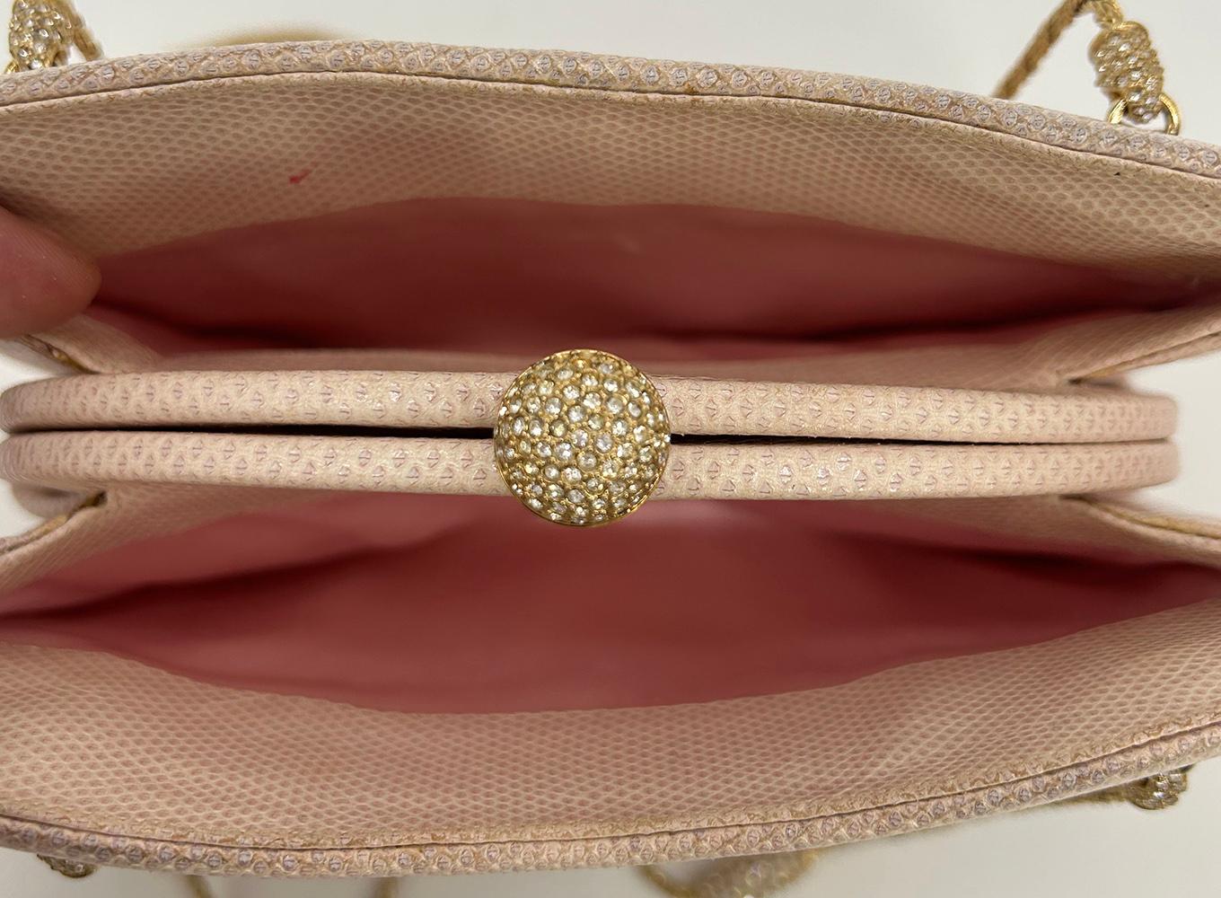 Judith Leiber Pink Lizard Crystal Strap Bag For Sale 10