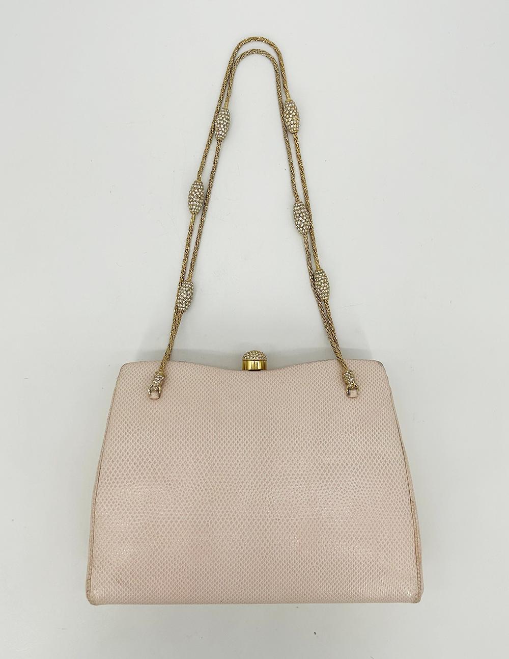 Judith Leiber Pink Lizard Crystal Strap Bag For Sale 12