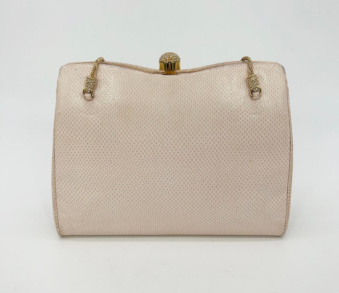 Judith Leiber Pink Lizard Crystal Strap Bag In Fair Condition For Sale In Philadelphia, PA