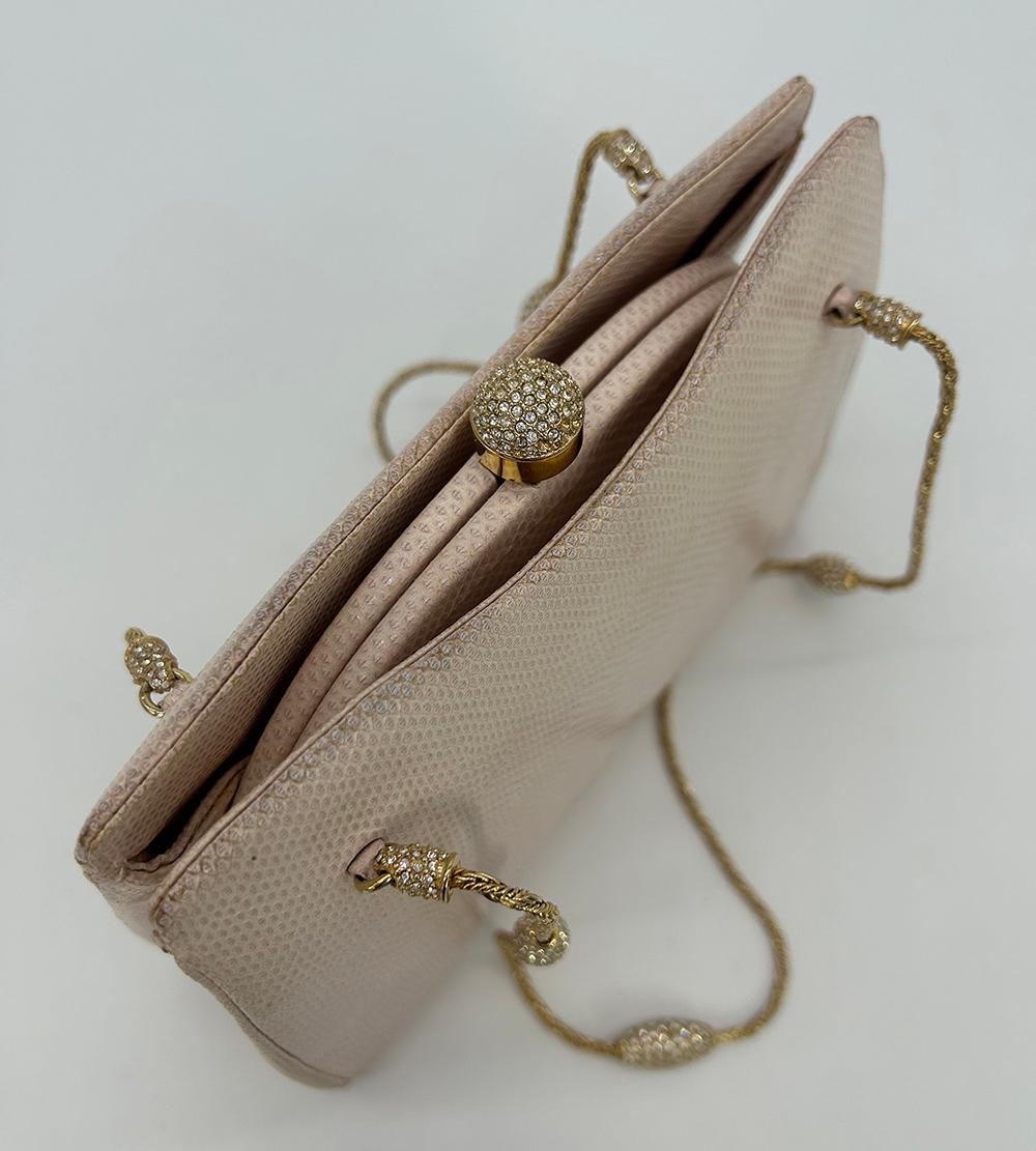 Judith Leiber Pink Lizard Crystal Strap Bag For Sale 5