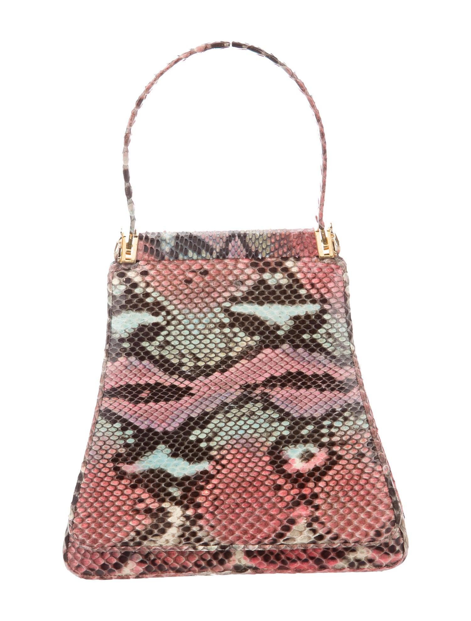 Brown Judith Leiber Pink Python Gold Evening Small Mini Top Handle Satchel Flap Bag