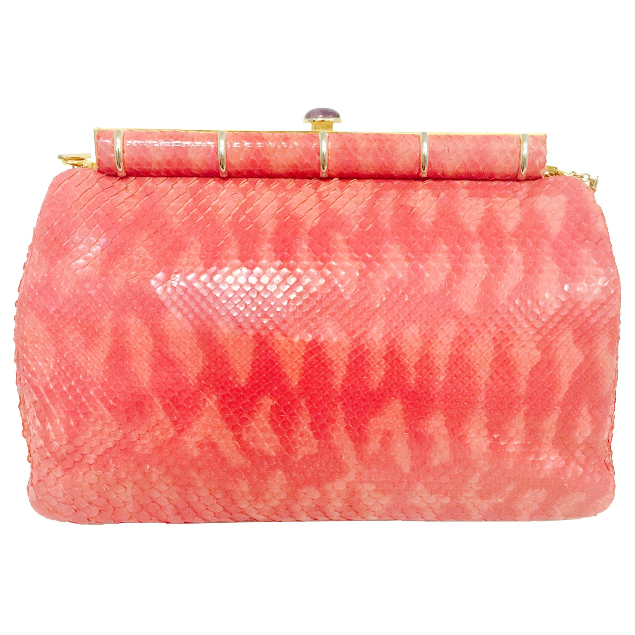 Judith Leiber Pink Python Shoulder Bag With Jeweled Clasp  For Sale