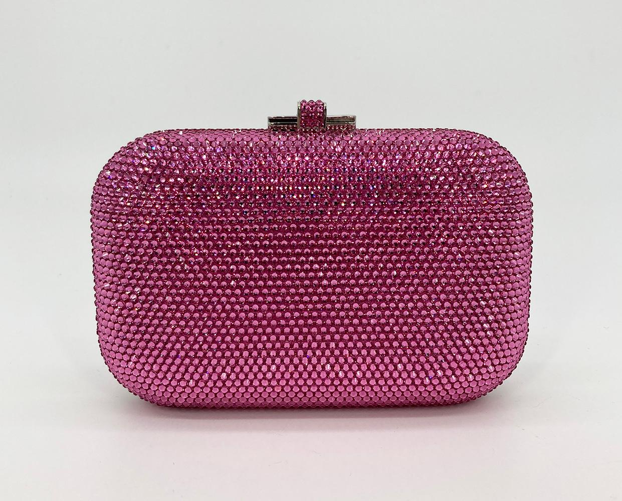 Judith Leiber Pink Swarovski Crystal Minaudiere Evening Bag In Excellent Condition In Philadelphia, PA