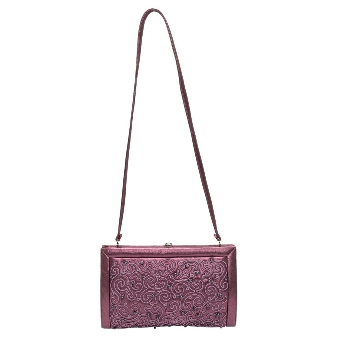 Judith Leiber Purple Embroidered Metallic Leather Mini Bag