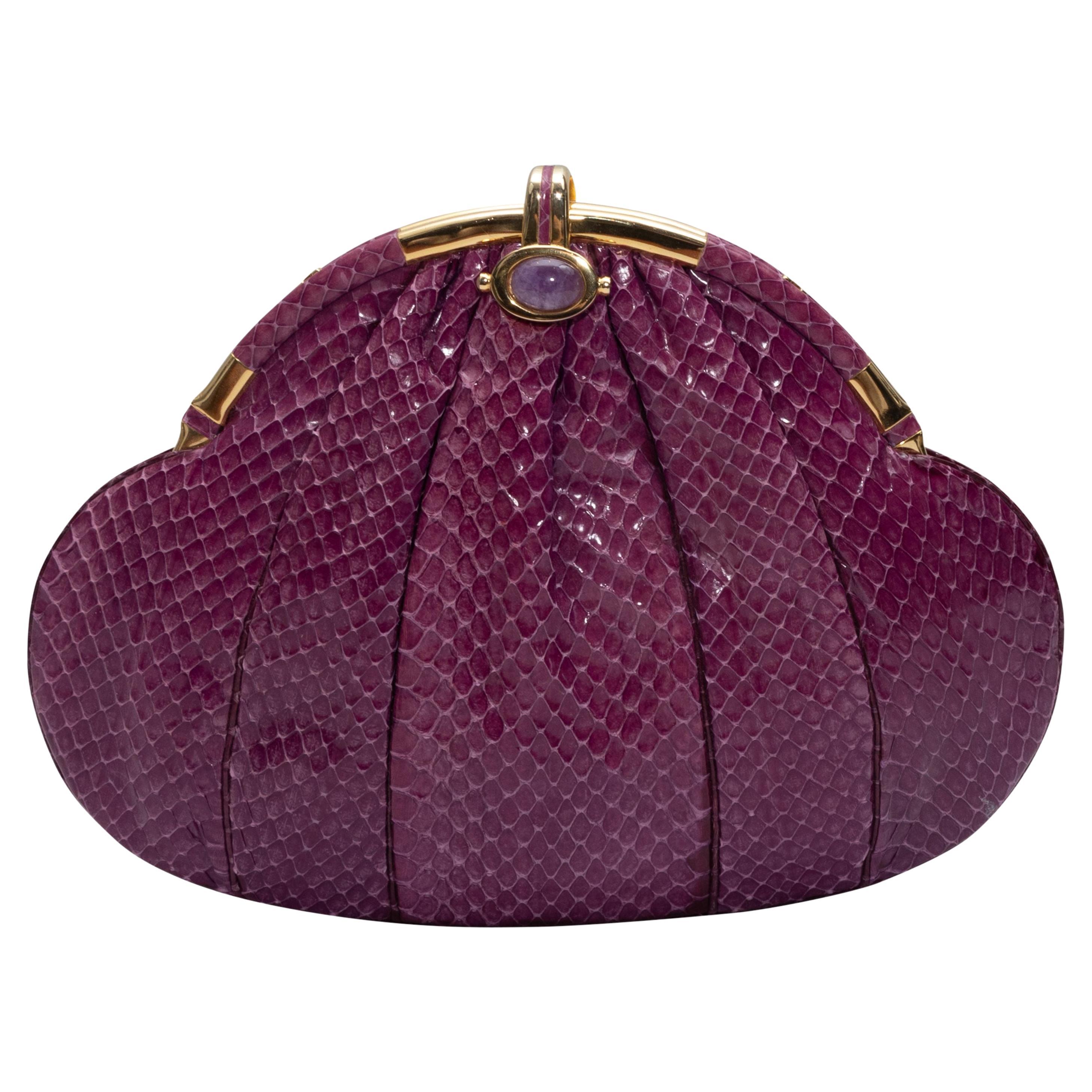 Judith Leiber Purple Snakeskin Frame Clutch