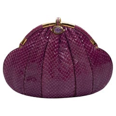 Judith Leiber Purple Snakeskin Frame Clutch