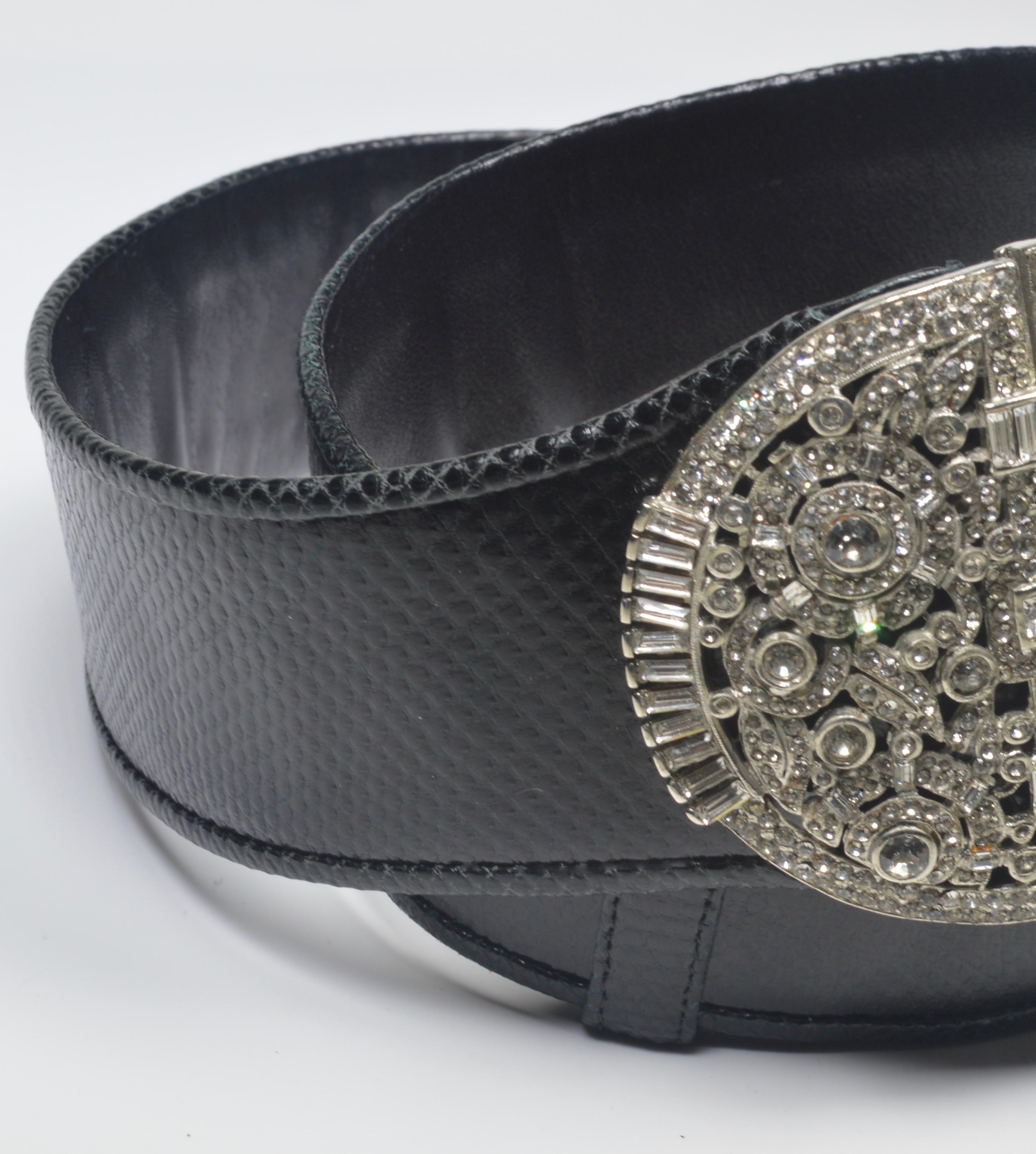 Women's or Men's Judith Leiber Python Skin Belt with rhinestone For Sale